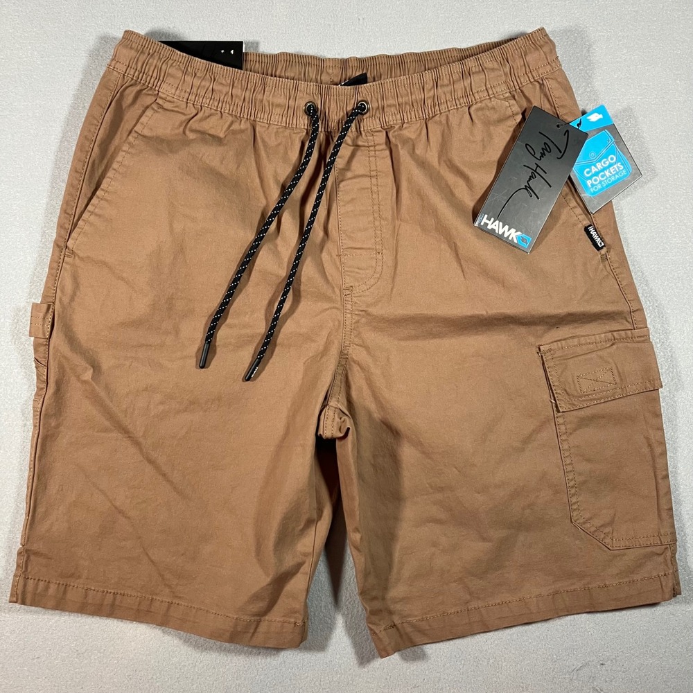 NWT Tony Hawk Men L Cargo Shorts Canvas Stretch Chipmunk Brown Skater Utility